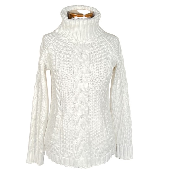 Gianni Bini Sweaters - Gianni Bini Chunky Cable Knit Cotton Turtleneck Sweater With Kangaroo Pocket M